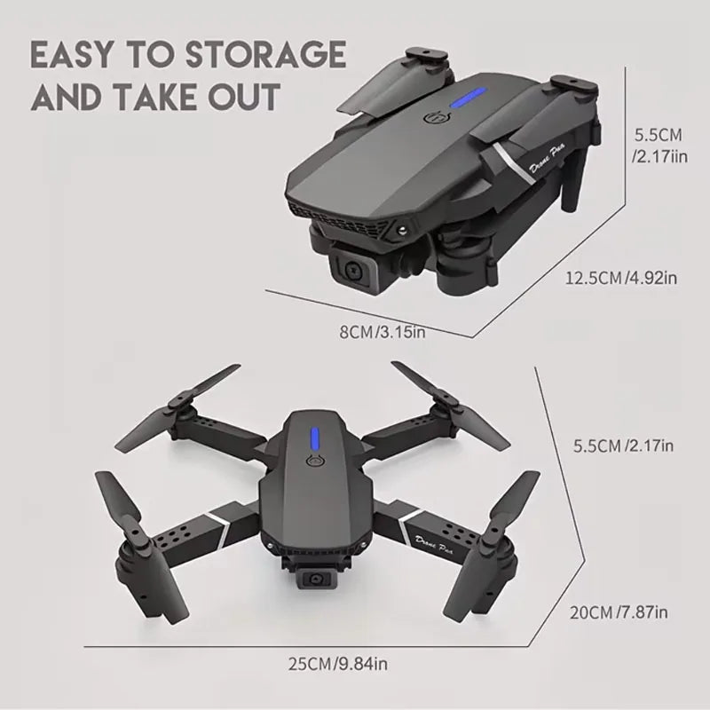 Novo E88 Pro Drone 4K Wide camera com hélices dobráveis.