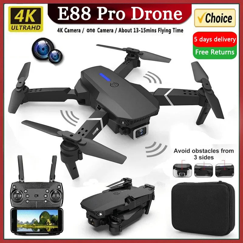 Novo E88 Pro Drone 4K Wide camera com hélices dobráveis.